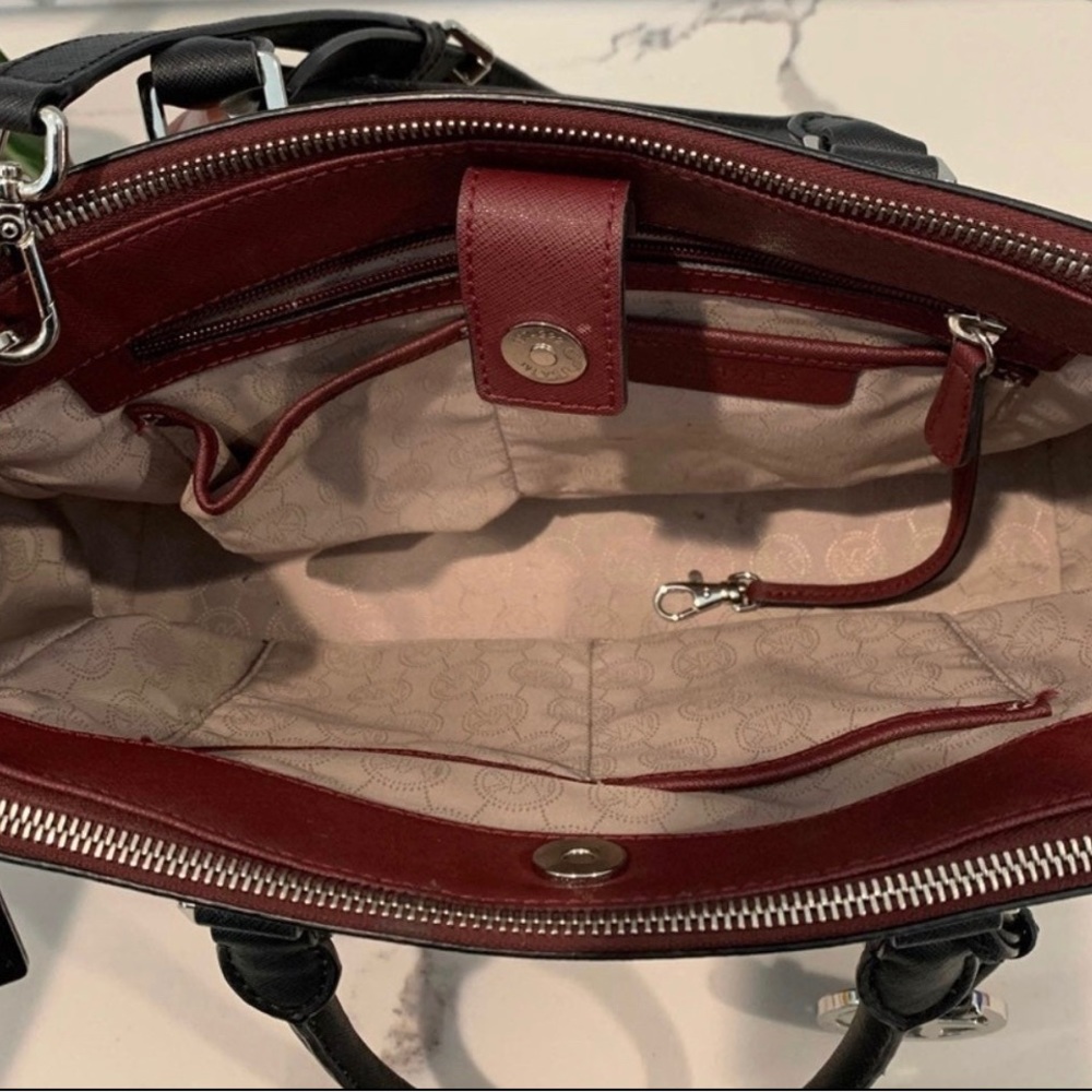 Michael Kors Sutton colorblock satchel burgundy gray - Picture 4 of 7